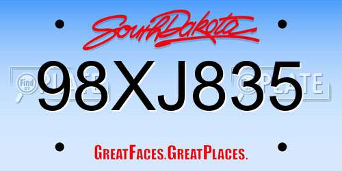 98XJ835 South Dakota License Plate