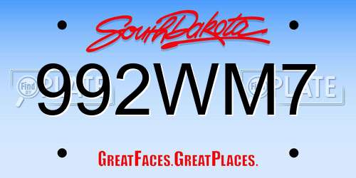 992WM7 South Dakota License Plate