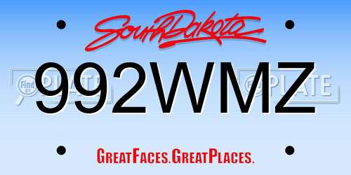 992WMZ South Dakota License Plate
