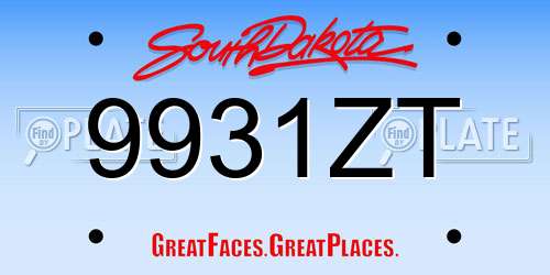 9931ZT South Dakota License Plate
