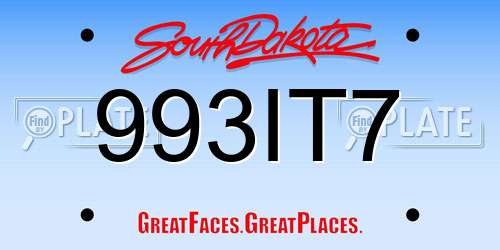 993IT7 South Dakota License Plate