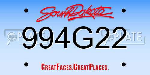 994G22 South Dakota License Plate