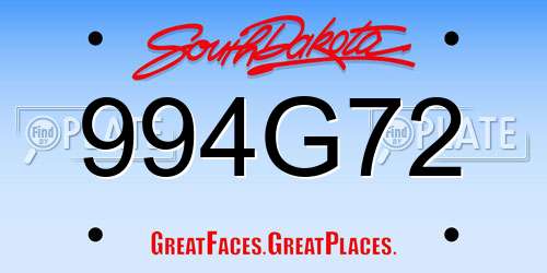 994G72 South Dakota License Plate