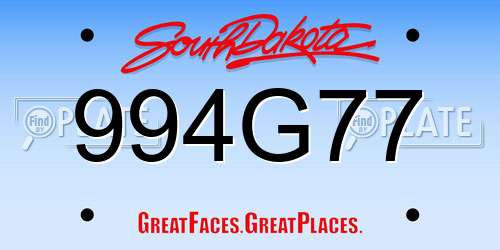 994G77 South Dakota License Plate