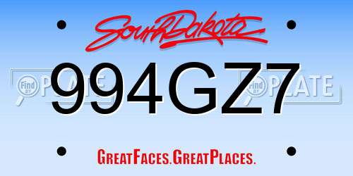994GZ7 South Dakota License Plate