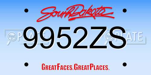 9952ZS South Dakota License Plate