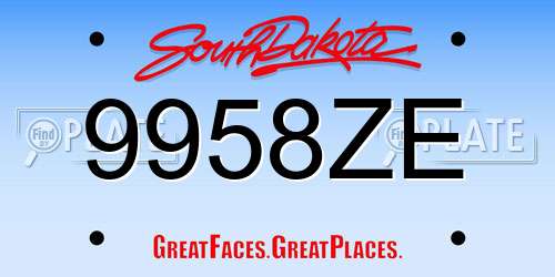 9958ZE South Dakota License Plate