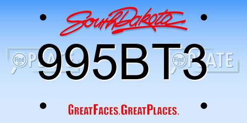 995BT3 South Dakota License Plate