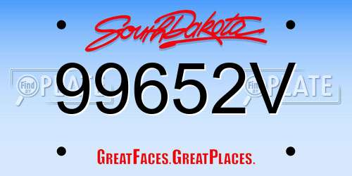 99652V South Dakota License Plate