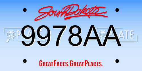 9978AA South Dakota License Plate