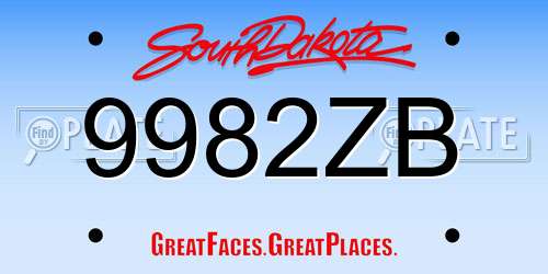 9982ZB South Dakota License Plate