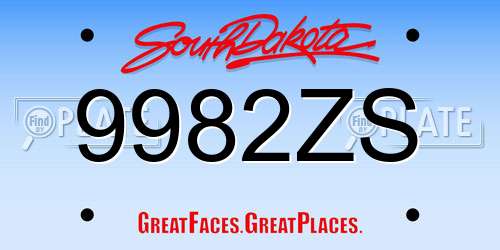 9982ZS South Dakota License Plate