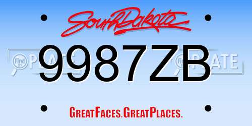 9987ZB South Dakota License Plate