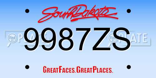 9987ZS South Dakota License Plate
