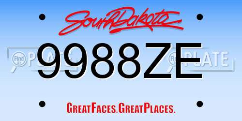 9988ZE South Dakota License Plate