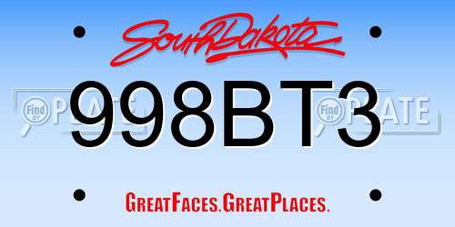 998BT3 South Dakota License Plate