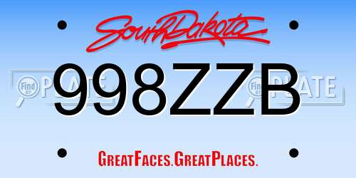 998ZZB South Dakota License Plate