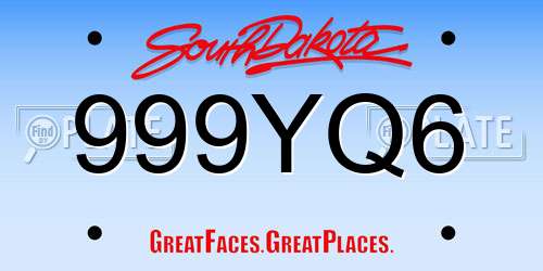 999YQ6 South Dakota License Plate