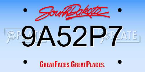 9A52P7 South Dakota License Plate