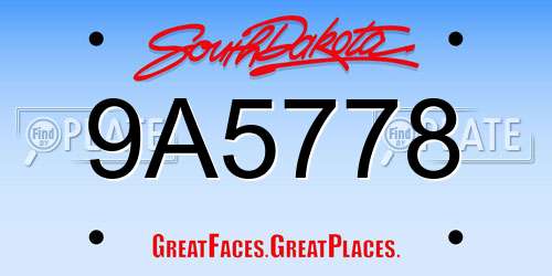 9A5778 South Dakota License Plate