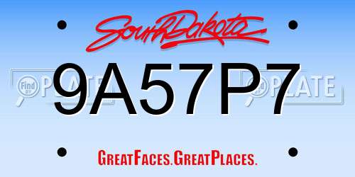 9A57P7 South Dakota License Plate