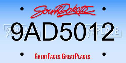 9AD5012 South Dakota License Plate
