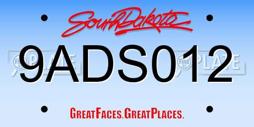 9ADS012 South Dakota License Plate