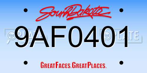 9AF0401 South Dakota License Plate