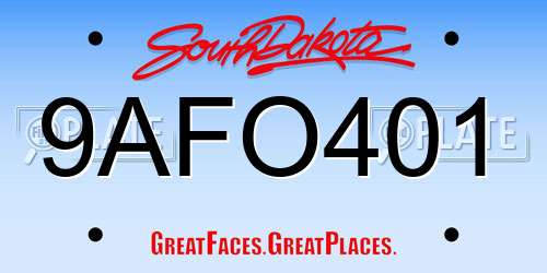 9AFO401 South Dakota License Plate