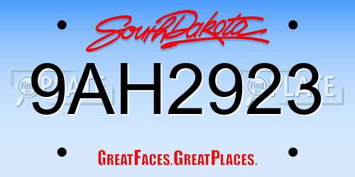 9AH2923 South Dakota License Plate