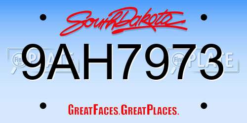9AH7973 South Dakota License Plate