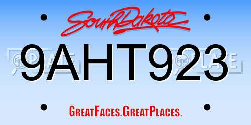 9AHT923 South Dakota License Plate
