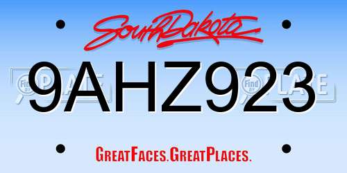 9AHZ923 South Dakota License Plate