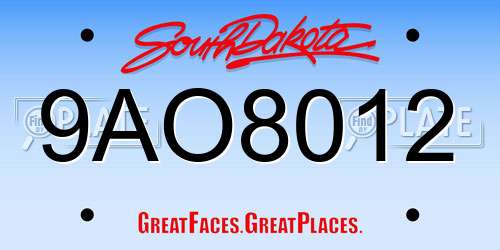 9AO8012 South Dakota License Plate