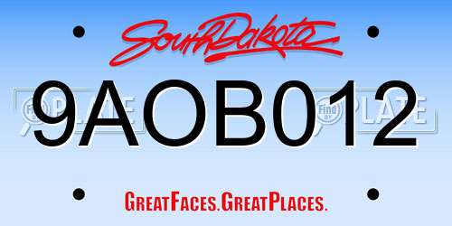 9AOB012 South Dakota License Plate