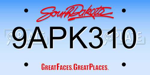 9APK310 South Dakota License Plate