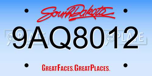 9AQ8012 South Dakota License Plate