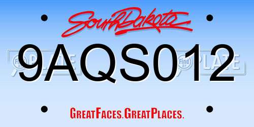 9AQS012 South Dakota License Plate