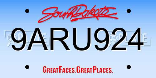 9ARU924 South Dakota License Plate