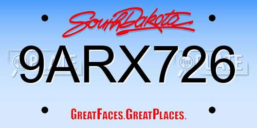 9ARX726 South Dakota License Plate