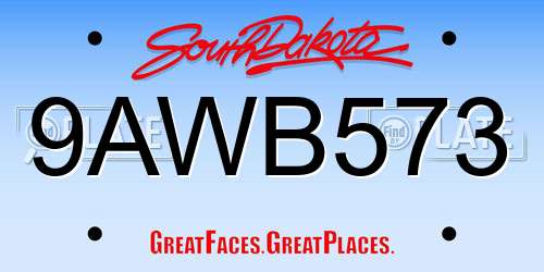 9AWB573 South Dakota License Plate