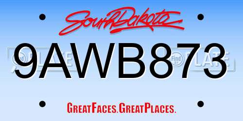 9AWB873 South Dakota License Plate