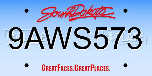 9AWS573 South Dakota License Plate