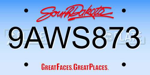 9AWS873 South Dakota License Plate