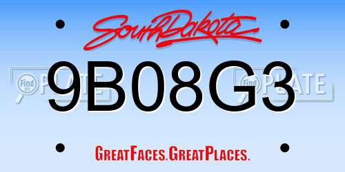 9B08G3 South Dakota License Plate