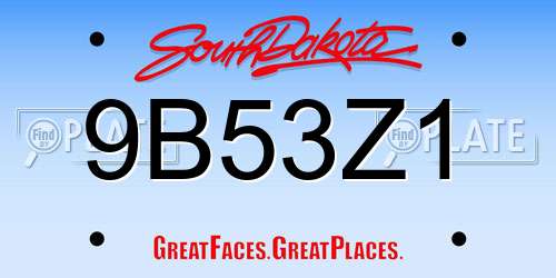 9B53Z1 South Dakota License Plate