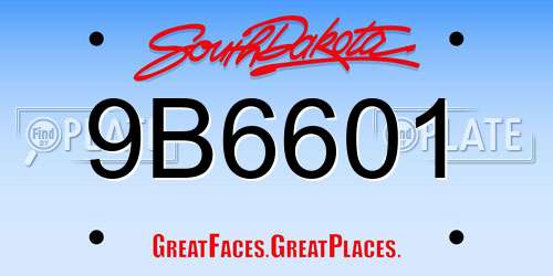 9B6601 South Dakota License Plate