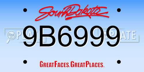 9B6999 South Dakota License Plate