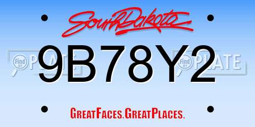 9B78Y2 South Dakota License Plate