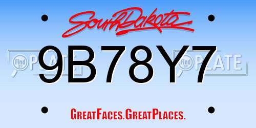 9B78Y7 South Dakota License Plate
